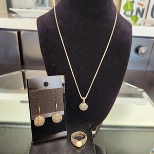 Elegant Marcasite Silver Necklace 18" Earrings 1" Ring Size 7 Jewelry Set